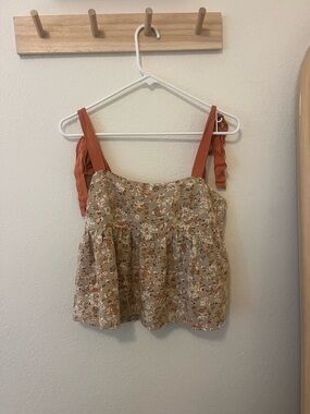 Floral Babydoll Camisole with Rust Tie Straps
